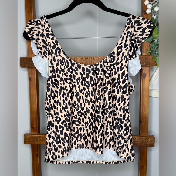 Leopard Ruffle Trim Tankini Top - Picture 4 of 5
